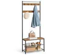VASAGLE Perchero Zapatero, 3 en 1, Estructura de Acero, 70 x 32 x 177 cm | Banco Recibidor, para Entrada Pasillo, Tradicional Básico, Marrón Miel y Negro Mate, Colección DACEY HSR041B41