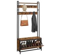 VASAGLE Perchero Zapatero con Banco, 9 Ganchos, Estante Superior | Recibidor Estilo Industrial, Pasillo, Dormitorio, Salón, Marrón Rústico y Negro, Colección BARNET HSR405B01