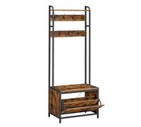 VASAGLE Perchero Zapatero con Banco, 9 Ganchos, Estante Superior | Recibidor Estilo Industrial, Pasillo, Dormitorio, Salón, Marrón Rústico y negro mate, Colección BARNET HSR425B01