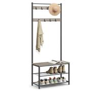 VASAGLE Perchero Zapatero, Perchero con Banco Recibidor, 3 en 1, Estructura de Acero, para Entrada Pasillo, 32 x 70 x 177 cm, Industrial, Greige y Negro HSR41MB