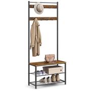 VASAGLE - Perchero con estante para zapatos, mueble de entrada con banco, 3 en 1, marco de acero, para entrada y pasillo, 32 x 70 x 177 cm, estilo industrial, marrón rústico y negro HSR41BX