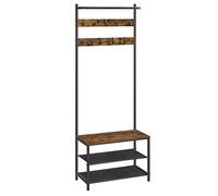 VASAGLE Perchero Zapatero, Perchero Recibidor, con Banco Zapatero, 9 Ganchos ExtraÍbles, Barra Superior, 32,2 x 64 x 180 cm, Entrada Dormitorio, Industrial, MarrÓn RÚstico y Negro HSR411B01