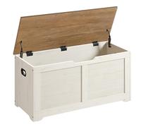 VASAGLE Puff Almacenaje, Banco Almacenaje con 2 Bisagras de Seguridad, Banco Zapatero, Estilo de Campo, 40 x 100 x 46 cm, para Pasillo Dormitorio Salón, Blanco Rústico y Marrón Miel LSB061WJ01