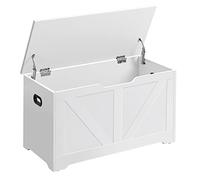 VASAGLE Puff Almacenaje, Banco Almacenaje con 2 Bisagras de Seguridad, Baúl Almacenaje, Banco Zapatero, Estilo de Campo, 40 x 80 x 46 cm, para Pasillo Dormitorio Salón, Blanco Nube LSB062T14