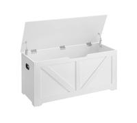 VASAGLE Puff Almacenaje, Banco Almacenaje con 2 Bisagras de Seguridad, Baúl Almacenaje, Banco Zapatero, Estilo Granero, 40 x 100 x 46 cm, para Pasillo Dormitorio Salón, Blanco Mate/Marrón
