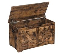 VASAGLE Puff Almacenaje, Banco Almacenaje con 2 Bisagras de Seguridad, Baúl Almacenaje, Banco Zapatero, Estilo de Campo, 40 x 80 x 46 cm, para Pasillo Dormitorio Salón, Marrón Rústico LSB062T01