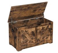 VASAGLE Puff Almacenaje, Banco Almacenaje con 2 Bisagras de Seguridad, Baúl Almacenaje, Banco Zapatero, Estilo de Campo, 40 x 80 x 46 cm, para Pasillo Dormitorio Salón, Marrón Rústico/Blanco Nube Blan