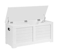 VASAGLE Puff Almacenaje, Banco Almacenaje con 2 Bisagras de Seguridad, Baúl Almacenaje, Banco Zapatero, Estilo de Campo, 40 x 100 x 46 cm, para Pasillo Dormitorio Salón, Blanco Nube LSB061T10