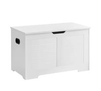VASAGLE Puff Almacenaje, Banco Almacenaje con 2 Bisagras de Seguridad, Baúl Almacenaje, Banco Zapatero, Estilo de Campo, 40 x 80 x 46 cm, para Pasillo Dormitorio Salón, Blanco Nube/Marrón Rústico