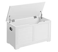 VASAGLE Puff Almacenaje, Banco Almacenaje con 2 Bisagras de Seguridad, Baúl Almacenaje, Banco Zapatero, Estilo de Campo, 40 x 80 x 46 cm, para Pasillo Dormitorio Salón, Blanco Nube LSB063T14