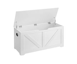 VASAGLE Puff Almacenaje, Banco Almacenaje con 2 Bisagras de Seguridad, Baúl Almacenaje, Banco Zapatero, Estilo de Campo, 40 x 100 x 46 cm, para Pasillo Dormitorio Salón, Blanco Nube LSB060T14