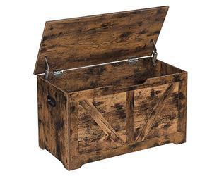 VASAGLE Puff Almacenaje, Banco Almacenaje con 2 Bisagras de Seguridad, Baúl Almacenaje, Banco Zapatero, Estilo de Campo, 40 x 80 x 46 cm, para Pasillo Dormitorio Salón, Marrón Rústico LSB062T01