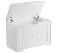 VASAGLE Puff Almacenaje, Banco con 2 Bisagras de Seguridad, Baúl, Zapatero, Estilo Moderno, 40 x 76 x 48 cm, para Pasillo Dormitorio Salón, Blanco/Marrón Rústico/Gris Antracita