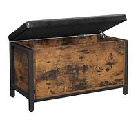 VASAGLE Puff Almacenaje, Banco de Almacenamiento, Asiento Acolchado, Taburete de Cama, Dormitorio, Sala de Estar, Metal, Fácil Montaje, Diseño Industrial, Marrón Rústico y Negro LSC80BX