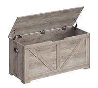 VASAGLE Puff Almacenaje, con 2 Bisagras de Seguridad, 40 x 100 x 46 cm | Baúl Almacenaje, Banco Zapatero, Estilo de Campo, para Pasillo Dormitorio Salón, Greige Brezo, Colección HAINS LSB060K03
