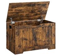 VASAGLE Puff Almacenaje, con 2 Bisagras de Seguridad, 76 x 40 x 48.5 cm | Baúl Almacenaje, Banco Zapatero, Estilo Granja, para Pasillo Dormitorio Salón, Marrón Rústico, Colección SOFIE LHS011T01