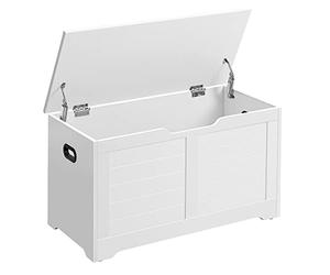 VASAGLE Puff Almacenaje con 2 Bisagras de Seguridad, 80 x 40 x 46 cm | Baúl, Banco Zapatero, Estilo de Campo, para Pasillo Dormitorio Salón, Blanco Nube, Colección SOFIE LSB063T14