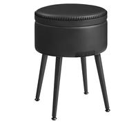 VASAGLE Puff Almacenaje, Taburete de Tocador, Piel Sintética | Asiento Redondo con Costura, Moderno Siglo Mediado, Patas de Acero, Carga 150 kg, Negro Tinta, Colección EKHO LOM005B01