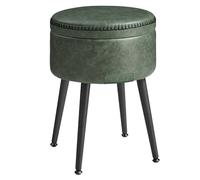 VASAGLE Puff Almacenaje, Taburete de Tocador, Piel Sintética | Asiento Redondo con Costura, Moderno Siglo Mediado, Patas de Acero, Carga 150 kg, Verde y Negro, Colección EKHO LOM005CH08