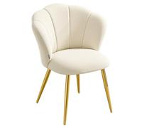 VASAGLE Silla de Comedor, Respaldo en Forma de Pétalos, Silla de Tocador Acolchada, Terciopelo, Carga 150 kg, Patas de Acero, Cocina, Salón, Dormitorio, Blanco Crema KDC099W101