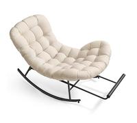 VASAGLE Silla Mecedora, Mecedora con Marco de Acero, Reposapiés Extraíble, Cojín Extraíble, Carga de 136 kg, Dormitorio, Sala de Estar, Terraza, Jardín, Beige LYY062WZ01