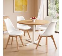 VASAGLE Sillas de Comedor, Asiento Acolchado, Set de 4, 46,5 x 57 x 79 cm | Cuero PU y Madera de Haya, para Salón y Cocina, Blanco Nube y Color Natural, Colección LENNA KDC888WD01