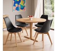 VASAGLE Sillas de Comedor, Asiento Acolchado, Set de 4, 46,5 x 57 x 79 cm | Cuero PU y Madera de Haya, para Salón y Cocina, Negro Tinta y Color madera, Colección LENNA KDC888BH01