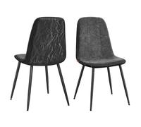 VASAGLE Sillas de Comedor, Juego de 2, Soporte de Metal, Pies Ajustables, Fácil Limpieza, Sillas de Cocina, Tejido de Chenilla, PU con Textura Brillante, Gris Pizarra KDC187G01