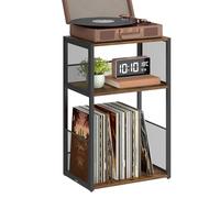 VASAGLE Soporte para Tocadiscos de 3 Niveles para hasta 100 Álbumes | Soporte para Vinilos, Mesa de Centro para Sala de Estar, Dormitorio, Marrón Rústico y Negro Mate, Colección DACEY LET275K01