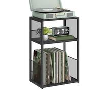 VASAGLE Soporte para Tocadiscos, Mesa Auxiliar de 3 Niveles, Almacenamiento de Discos de Vinilo hasta 100 álbumes, Mesa Auxiliar para salón, Dormitorio, Negro ébano ULET275B01