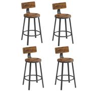 VASAGLE Taburete Alto de Bar, Juego de 2, Asiento de 63 cm de Altura | con Respaldo, Marco de Acero, Fácil Montaje, Estilo Industrial, Marrón Rústico y Negro Tinta