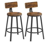 VASAGLE Taburete Alto de Bar, Juego de 2, Taburete de Cocina, con Respaldo, Marco de Acero, Asiento de 63 cm de Altura, Fácil Montaje, Estilo Industrial, Marrón Rústico y Negro Tinta LBC076B01