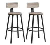 VASAGLE Taburete Alto de Bar, Juego de 2, Taburete de Cocina, con Respaldo, Marco de Acero, Asiento de 73,5 cm de Altura, Fácil Montaje, Estilo Industrial, Greige y Negro Tinta LBC026B02