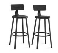 VASAGLE Taburete Alto de Bar, Juego de 2, Taburete de Cocina, con Respaldo, Marco de Acero, Asiento de 73,5 cm de Altura, Fácil Montaje, Estilo Industrial, Negro Ébano LBC026B56V1
