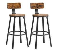 VASAGLE Taburete Alto de Bar, Juego de 2, Taburete de Cocina, con Respaldo, Marco de Acero, Asiento de 73,5 cm de Altura, Fácil Montaje, Estilo Industrial, Marrón Rústico y Negro Tinta LBC026B01V1