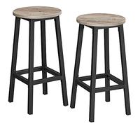 VASAGLE Taburete de Bar, Juego de 2, Sillas de Bar, Sillas de Cocina con Marco de Metal, Altura 65 cm, con Reposapiés, para Cocina, Salón, Comedor, Greige Mélange y Negro Tinta LBC032B02