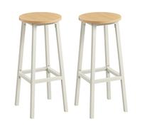 VASAGLE Taburete de Bar, Juego de 2, Sillas de Bar, Sillas de Cocina con Marco de Metal, Altura 74 cm, con Reposapiés, para Cocina, Salón, Comedor, Dorado Roble y Blanco LBC132Y01