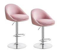 VASAGLE Taburete de Bar, Juego de 2, Taburete de Barra, Altura Regulable, Giratorio 360°, Silla Cocina con Respaldo Base Reposapiés, Acero, para Comedor, Rosa Jalea y Gris Plata LJB110R01
