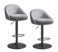 VASAGLE Taburete de Bar, Juego de 2, Taburete de Barra, Regulable en Altura, Giratorio 360°, Silla de Cocina, con Respaldo, Base, Reposapiés, Acero, para Mostrador, Comedor, Gris Paloma LJB110G01