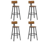 VASAGLE Taburetes Altos de Cocina, Juego de 4, 54 x 54 x 99 cm | Sillas Altas para Barra, con Respaldo, Estilo Moderno Básico, Marrón Rústico y Negro Tinta, Colección BARNET LBC226B01