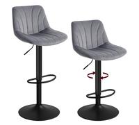 VASAGLE Taburetes Altos de Cocina, Set de 2, con Respaldo, Terciopelo | Taburete Giratorio para Barra Bar, Altura Ajustable, 43 x 46,5 x (88-108) cm, Gris Pizarra y Negro Mate, LJB161GN01