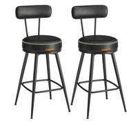 VASAGLE Taburetes Altos de Cocina, Sillas Altas para Barra, Juego de 2 | Taburete Giratorio de Polipiel con Respaldo, 54 x 54 x 90,3 cm, Negro Tinta, Colección EKHO LBC089B01