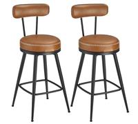 VASAGLE EKHO Colección - Taburetes de Bar Giratorias 360°, Juego de 2, Sillas de Barra con Respaldo, Cuero Sintético con Costuras, Moderno Siglo Medio, Altura 65 cm, Marrón Caramelo LBC089K01V2