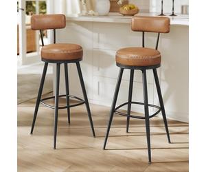 VASAGLE Taburetes Altos de Cocina, Sillas Altas para Barra, Juego de 2 | Taburete Giratorio de Polipiel con Respaldo, 56 x 56 x 101,3 cm, marrón caramelo y Negro Tinta, Colección EKHO LBC889K01