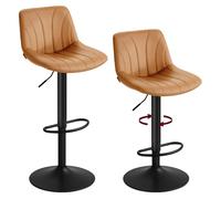 VASAGLE Taburetes de Bar, con Respaldo, Sillas de Bar de Altura Ajustable, Giro de 360°, Reposapiés de Metal, para Comedor y Cocina, PU, Juego de 2, Marrón Caramelo LJB181KN01