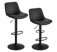 VASAGLE Taburetes de Bar, Juego de 2, con Respaldo, Altura Ajustable | Sillas de Bar, PU, Giro de 360°, Reposapiés de Metal, para Comedor y Cocina, Negro Tinta, Colección TYRA LJB181BH01