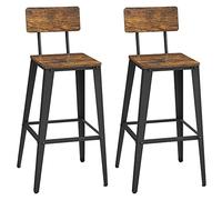 VASAGLE Taburetes de Bar, Juego de 2, Sillas de Bar de Cocina, con Respaldo, Marco de Acero, Montaje Fácil, Estilo Industrial, Marrón Rústico y Negro LBC078B01
