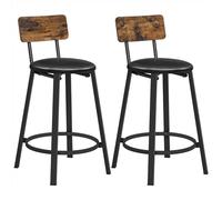 VASAGLE Taburetes de Bar, Juego de 2 Taburetes de Barra, Tapizados de PU, Taburete Alto con Reposapiés, Montaje Simple, Industrial, para Cocina, Comedor, Marrón Rústico y Negro Tinta LBC059B81