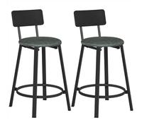 VASAGLE Taburetes de Bar, Juego de 2 Taburetes de Barra, Tapizados de PU, Taburete Alto con Reposapiés, Montaje Simple, Industrial, para Cocina, Comedor, Negro Tinta y Verde Bosque LBC059C01