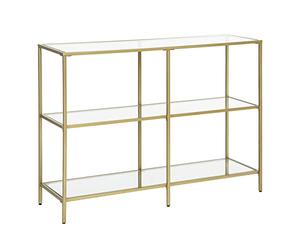 VASAGLE Tavolo Consolle Ingresso, Scaffale a 3 Ripiani in Vetro Temperato, 30 x 100 x 73 cm, Struttura Metallo, Moderno, Corridoio Soggiorno Camera da Letto, Oro Metallico e Trasparente LGT27G